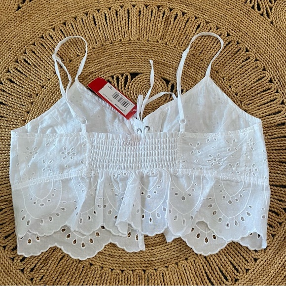 NWT Yamamay Optical White Eyelet Tie Crop Top Retro ATOD122008 Scalloped Shirred - Picture 5 of 9